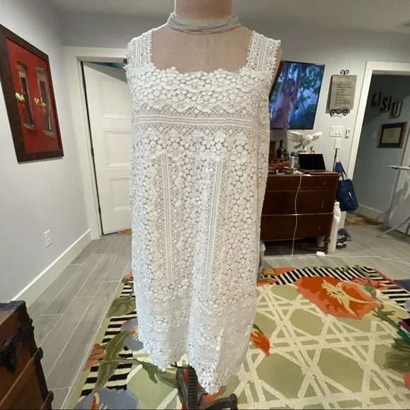 Cluny | Dresses | White Cotton Lace Viscose Backed Lined Dress | Poshmark